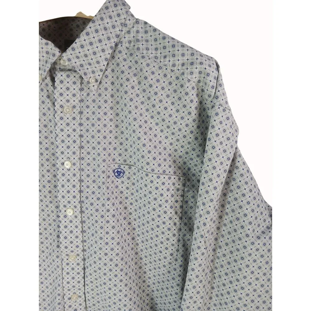 Ariat Mens Button Down Long Sleeve Shirt Size XXL Blue White Geometric - Picture 3 of 16